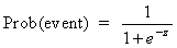 logistic model p(event) = 1/(1+e^-z)